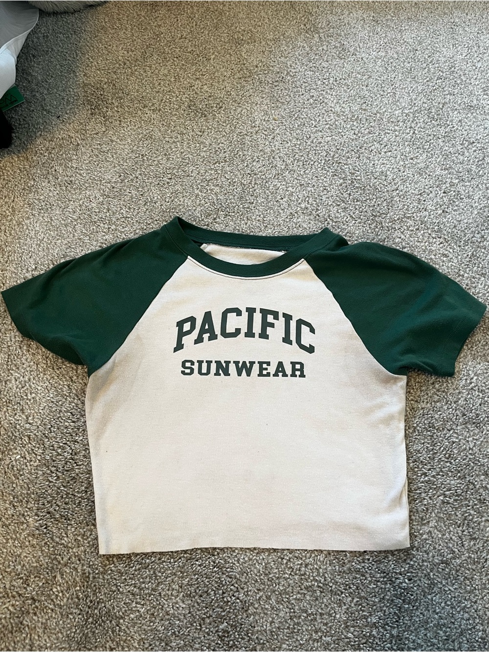 Pacific Sunwear Green & White Raglan Baby Tee Crop Top